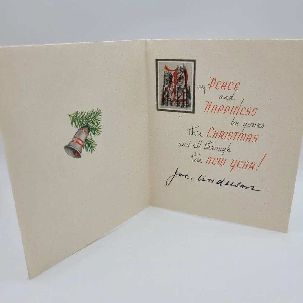 Vintage Seasons Greetings Christmas Card Church Window‎ Religious Holiday Card